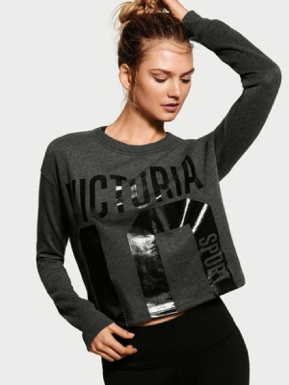 Victoria's Secret Sport Charcoal Gray Cropped Sweatshirt with Gloss Panels